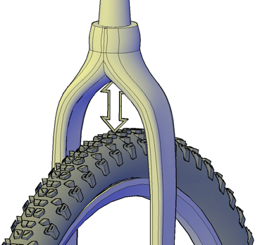 Image showing how to measure crown to typre clearance on front forks